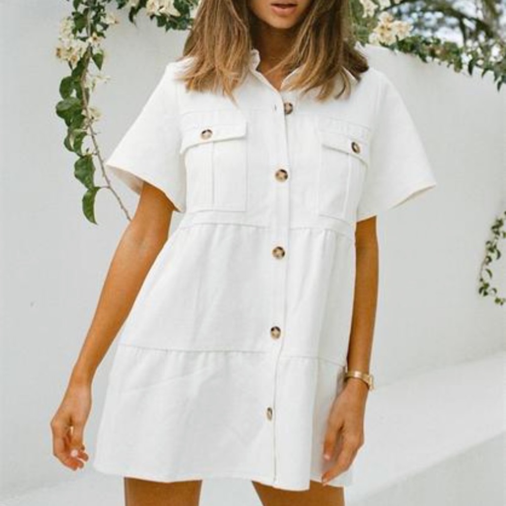 SABO SKIRT WHITE DENIM BUTTON UP DRESS